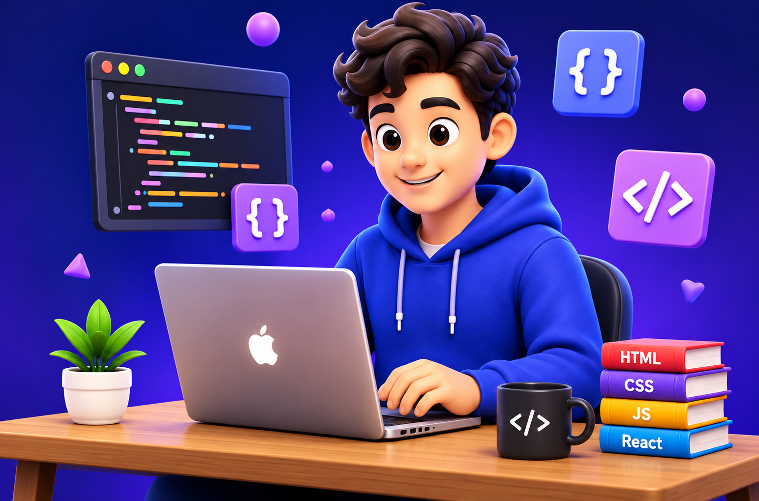 NINE360 MEDIA creative cartoon character working on a laptop